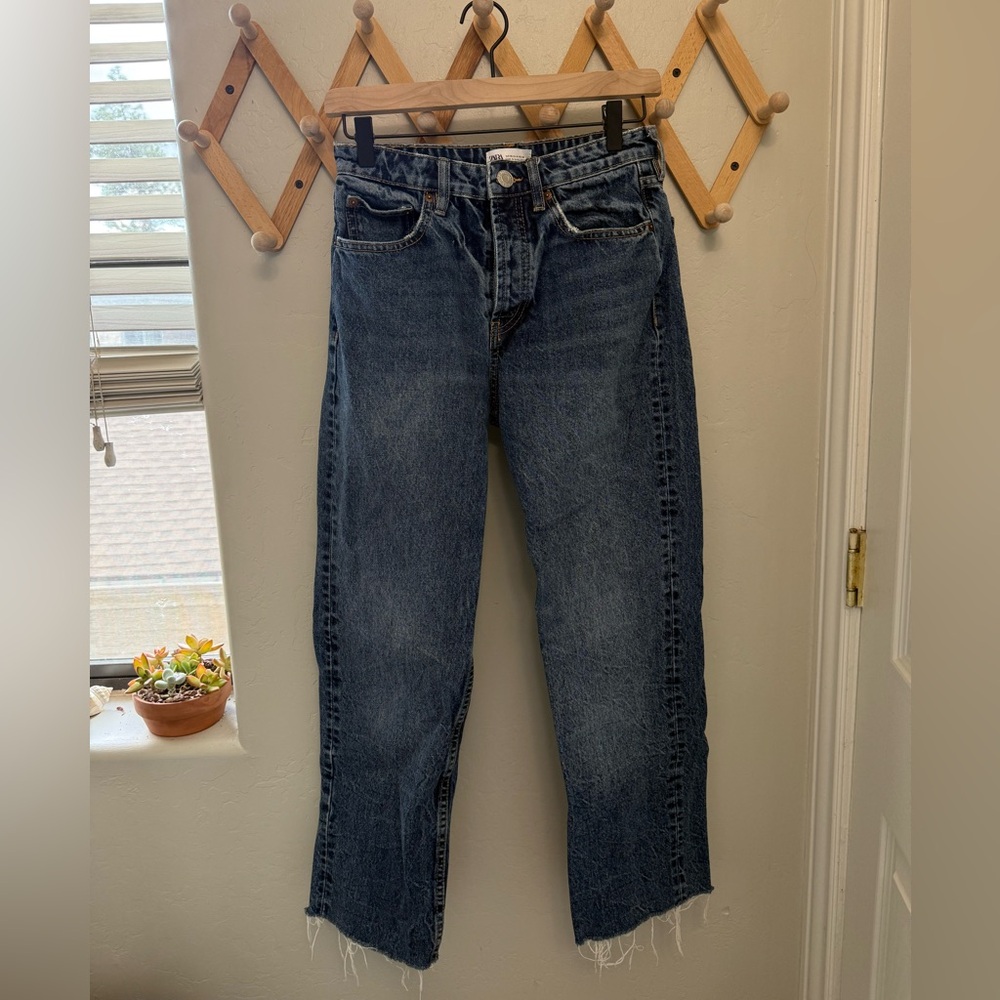 Zara dark wash blue straight jeans